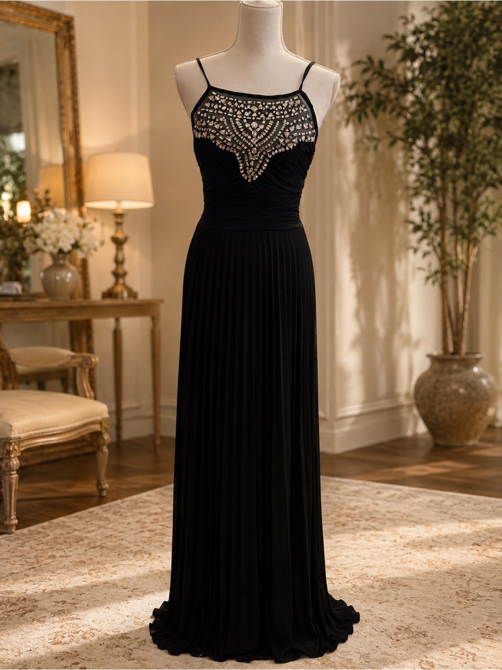 B. Darlin Black Rhinestone Embellished Formal Gown Dress Size 3/4
